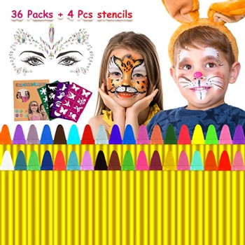 36 Color Face Paint Body Painting Makeup Crayons Birthdays Halloween Makeup Palette for Kids Safe for Sensitive Skin