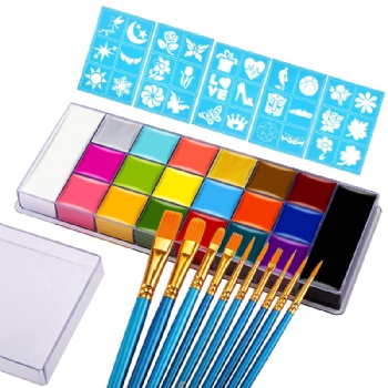 20 Color with 10 brushes 5 stencil face paint kit