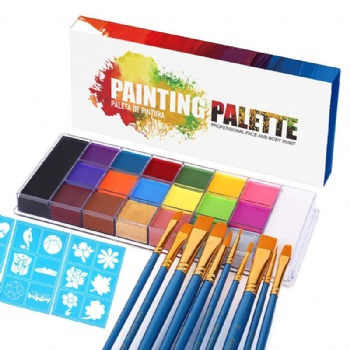 20 Color with 10 brushes 5 stencil face paint kit